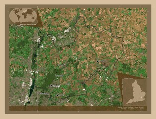 Epping Forest, England - Great Britain. Low-res satellite. Labelled points of cities