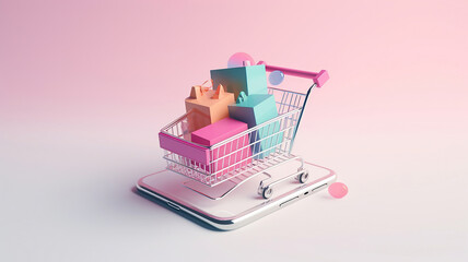 Online store banner with shopping cart. Generative Ai