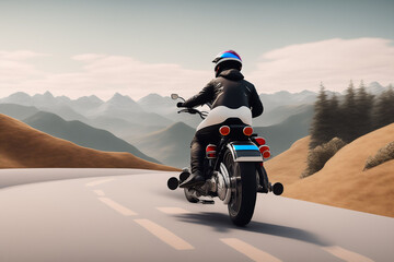 Man riding motorbike on a road in freedom lifestyle at vacation time created with Generative AI technology
