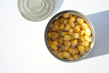 canned sweet corn close up .