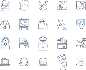 Freelance enterpreneur outline icons collection. Freelancer, Entrepreneur, Self-Employed, Independent, Contractor, Consultant, Freelance vector and illustration concept set. Remote, Freelancing