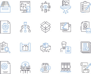 Fototapeta na wymiar Agile management outline icons collection. Agile, Management, Scrum, Adaptive, Iterative, Kanban, Collaborative vector and illustration concept set. Incremental, Team, Sprint linear signs