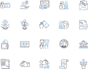 Investment outline icons collection. Investment, Fundraising, Stocks, Assets, Portfolio, Capital, Bonds vector and illustration concept set. Futures, Forex, Trading linear signs
