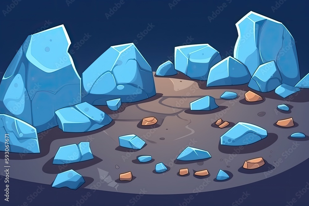 Poster icebergs floating in a calm ocean under a blue sky. generative ai