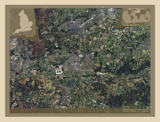 Guildford, England - Great Britain. High-res satellite. Labelled points of cities