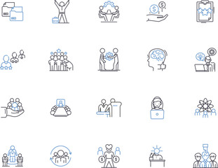 Task management outline icons collection. Organizing, Planning, Scheduling, Allocating, Documenting, Prioritizing, Coordinating vector and illustration concept set. Tracking, Monitoring, Chiefing