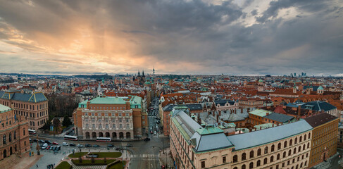 Aerial view of the Rudolfinum Prague, a beautiful neo-renaissance building which is home to the Czech Philharmonic Orchestra.