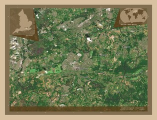 Guildford, England - Great Britain. Low-res satellite. Labelled points of cities