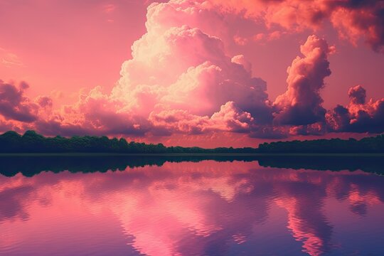 Imaginative sky and clouds in a beautiful pink color. Unusual and enigmatic concept. Generative AI © Vusal