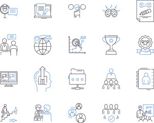 Company managers outline icons collection. Executives, Directors, CEOs, Supervisors, Controllers, Officers, Coordinators vector and illustration concept set. Execs, Superintendents, Principals linear
