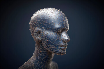 Human head shape made from a large grid with string, concept, illustration, copyspace. Generative ai