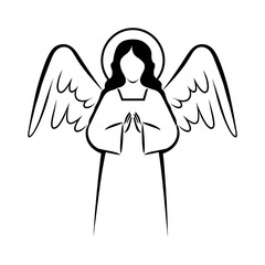 Holy Angel With Praying Hands Hand Drawn Illustration