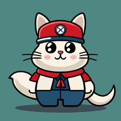 Vector design with flat style, cute mascot of a cat wearing a superhero uniform