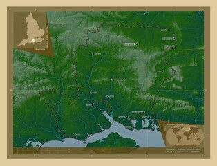 Hampshire, England - Great Britain. Physical. Labelled points of cities