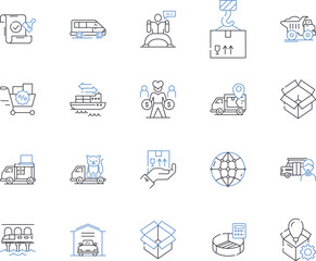 Transportation management outline icons collection. Shipping, Logistics, Tracking, Traffic, Railways, Freight, Supply vector and illustration concept set. Routes, Rail, Delivery linear signs