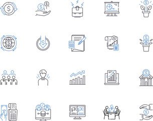 Accounting outline icons collection. Accounting, Bookkeeping, Reconciliation, Budgeting, Auditing, Taxes, CPA vector and illustration concept set. Financial, Financials, Cashflow linear signs
