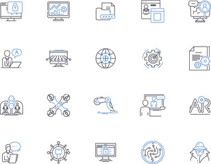 Server outline icons collection. Server, Hosting, Servers, Web-Server, Database, DNS, Virtual vector and illustration concept set. Rack, Cloud, Linux linear signs