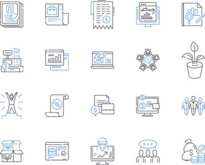 Business analysis outline icons collection. Business, Analysis, Strategy, Process, Model, Planning, Requirements vector and illustration concept set. Market, Data, Cost linear signs