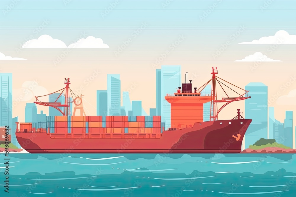 Poster cargo ship navigating through rough waters in the open sea. generative ai