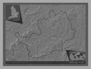 Hertfordshire, England - Great Britain. Bilevel. Labelled points of cities