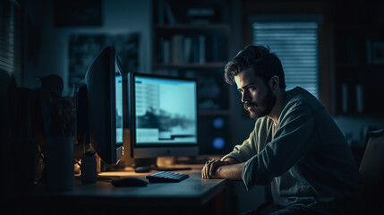 Mann konzentriert vor einem Computer KI