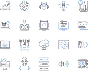 Website and device outline icons collection. website, device, mobile, tablet, desktop, laptop, smartphone vector and illustration concept set. operating, system, iOS linear signs