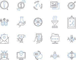 Corporation achievments outline icons collection. Achievements, Success, Successes, Accomplishments, Milestones, Profits, Expansion vector and illustration concept set. Growth, Expansion