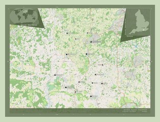 Horsham, England - Great Britain. OSM. Labelled points of cities
