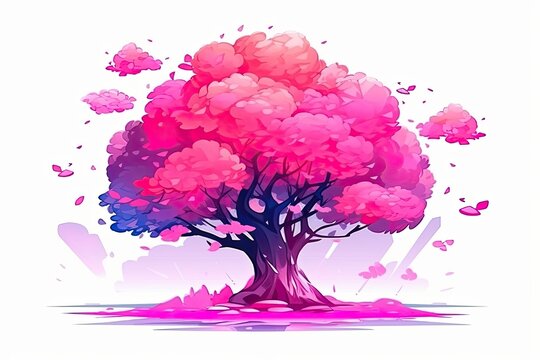vibrant pink tree with lush foliage. Generative AI