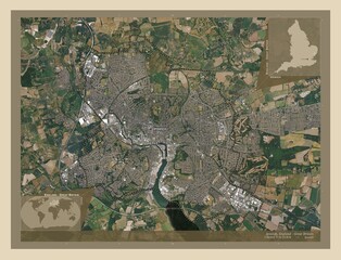 Ipswich, England - Great Britain. High-res satellite. Labelled points of cities