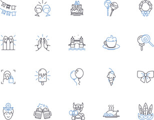 Birthday outline icons collection. Celebration, Joyful, Presents, Cake, Party, Anniversary, Gift vector and illustration concept set. Surprise, Balloons, Candle linear signs