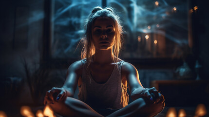 Fototapeta na wymiar Frau beim meditieren KI