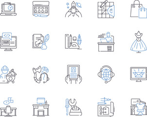 Freelance and occupations outline icons collection. Freelance, Occupations, Gig, Contractor, Enthusiast, Artisan, Entrepreneur vector and illustration concept set. Freelancer, Self-Employed