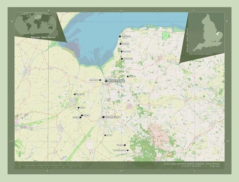 King's Lynn and West Norfolk, England - Great Britain. OSM. Labelled points of cities
