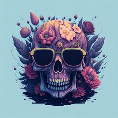 A detailed illustration a Dead Skull wearing trendy sunglasses, Generative AI
