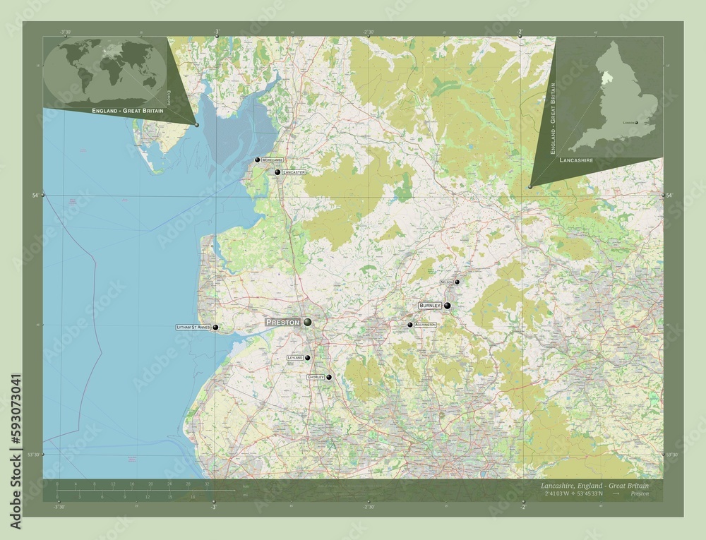 Wall mural lancashire, england - great britain. osm. labelled points of cities