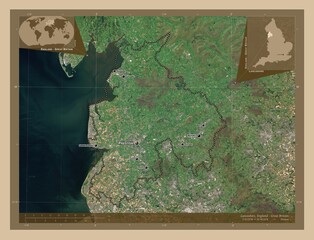 Lancashire, England - Great Britain. Low-res satellite. Labelled points of cities