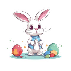Easter Rabbit With Colorful Easter Eggs