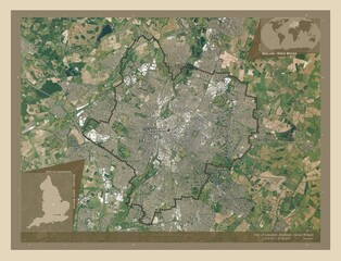 City of Leicester, England - Great Britain. High-res satellite. Labelled points of cities