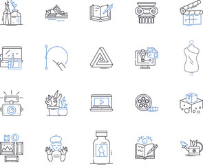 Creative people outline icons collection. Inventive, Artistic, Original, Imaginative, Innovative, Resourceful, Expressive vector and illustration concept set. Visionary, Creative, Perceptive linear