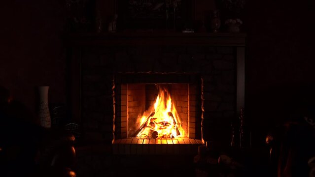 Relaxing fire in the fireplace