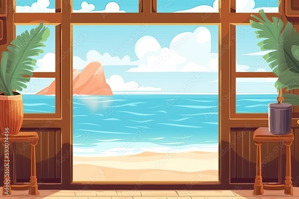 Poster serene room with an expansive view of the ocean. generative ai
