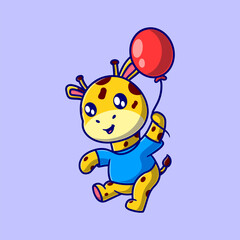 cute happy giraffe cartoon vector icon illustration. animal nature icon concept isolated premium vector. flat design