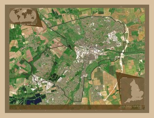 Lincoln, England - Great Britain. Low-res satellite. Labelled points of cities