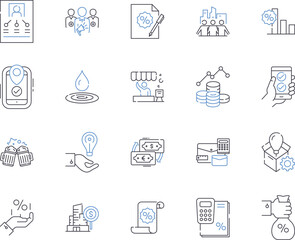 Fototapeta premium Market finance outline icons collection. Finance, Market, Investing, Trading, Stocks, Bonds, Profits vector and illustration concept set. Returns, Fundraising, Credit linear signs