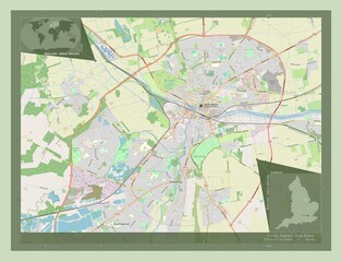 Fototapeta premium Lincoln, England - Great Britain. OSM. Labelled points of cities