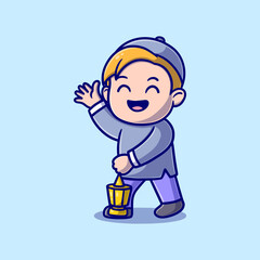 cute happy kids cartoon vector icon illustration. animal nature icon concept isolated premium vector. flat design