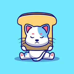 cute cat with bread cartoon vector icon illustration. animal nature icon concept isolated premium vector. flat design