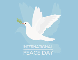 International peace day sign with white pigeon bird and green leaves vector illustration
