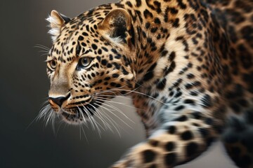 Beautiful leopard. Background with selective focus and copy space. AI generated, human enhanced